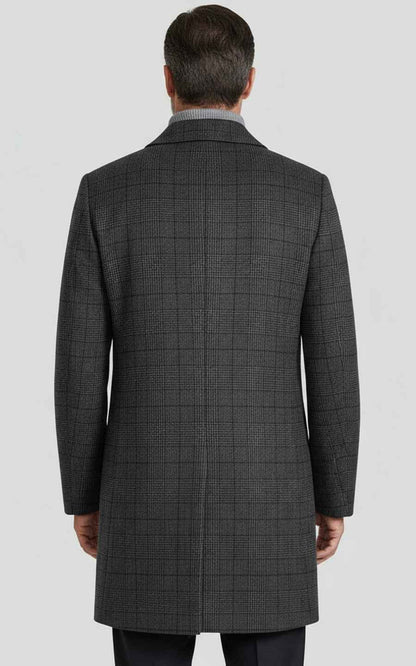 Dark gray plaid men's wool overcoat custom business Coat