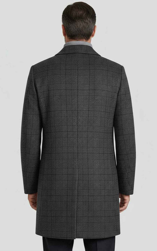 Dark gray plaid men's wool overcoat custom business Coat