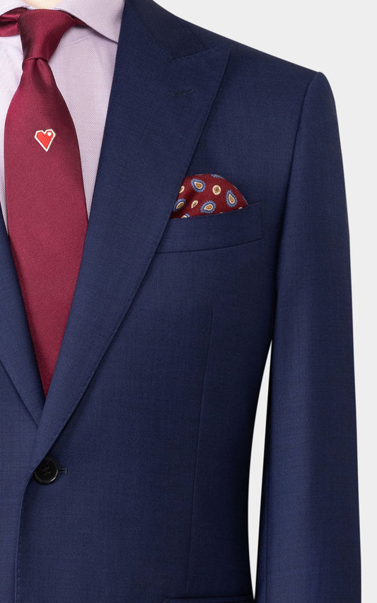 Man wearing dark blue twill custom tailored perfect suit