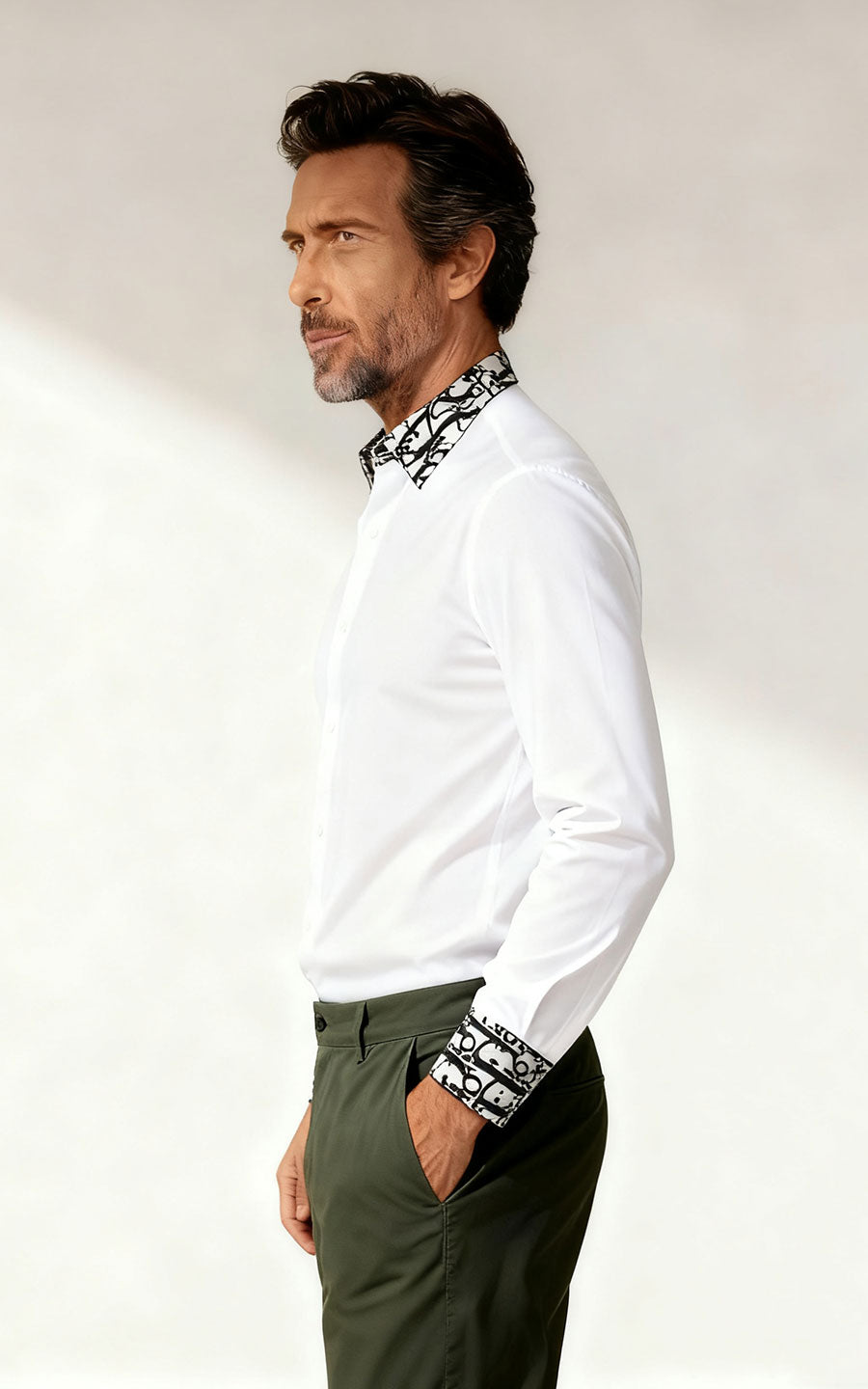 Custom White Shirt with Black Stripes - Tailored Fit