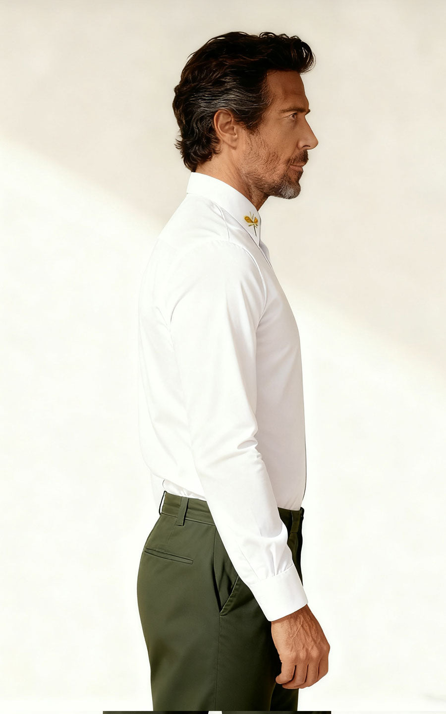 Custom Gold Embroidered White Dress Shirt for Men