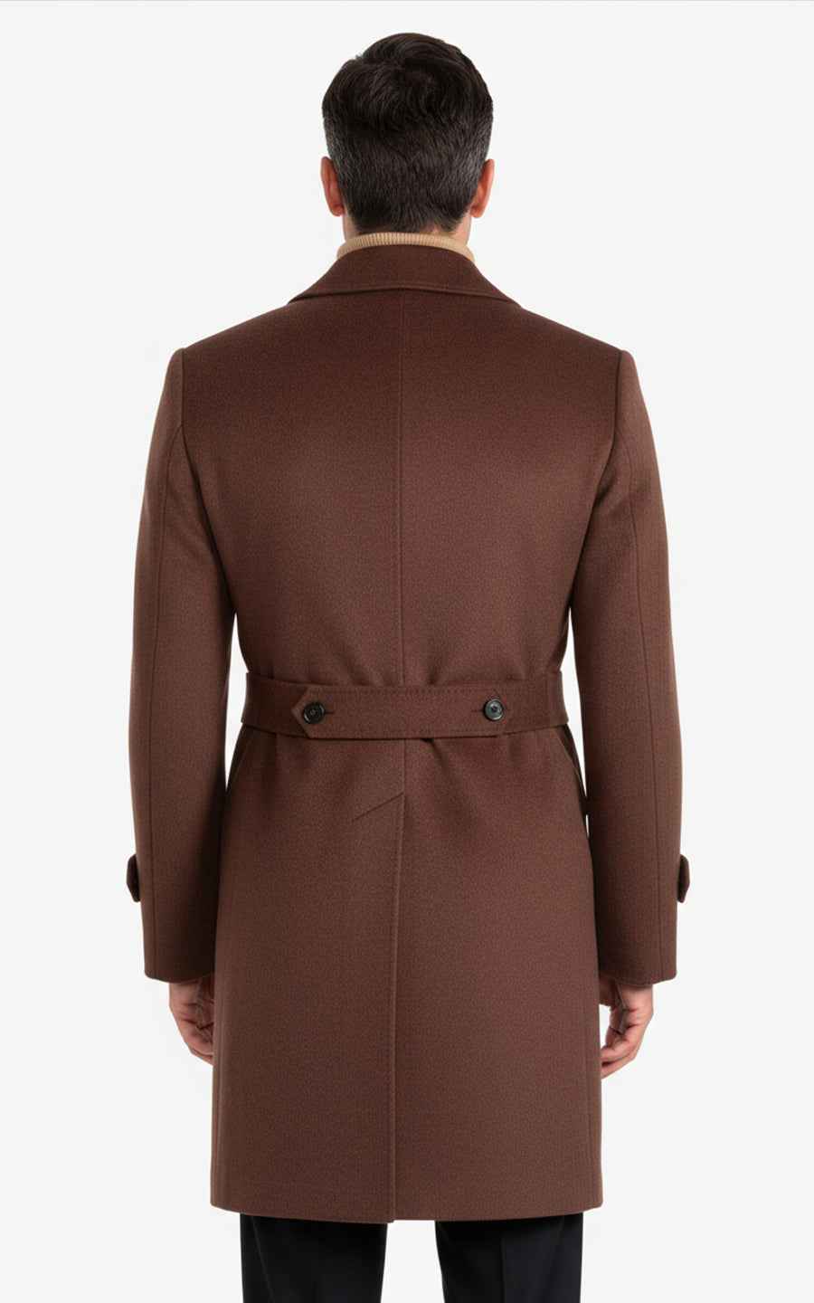 Autumn/Winter Men's Dark Camel Custom Double-Breasted Wool Coat