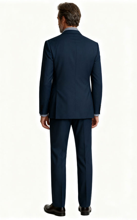 Men's Navy Wool Custom Suits - Tailored Business Formal