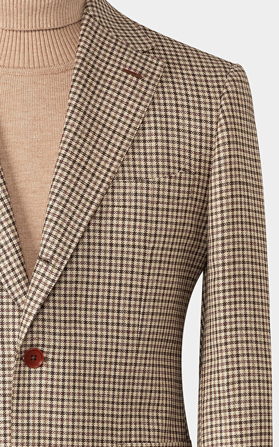 Brown houndstooth pattern detail on tailored wool blazer