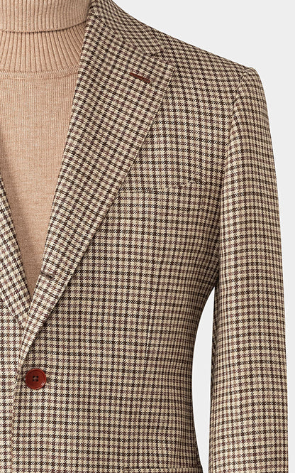 Brown houndstooth pattern detail on tailored wool blazer