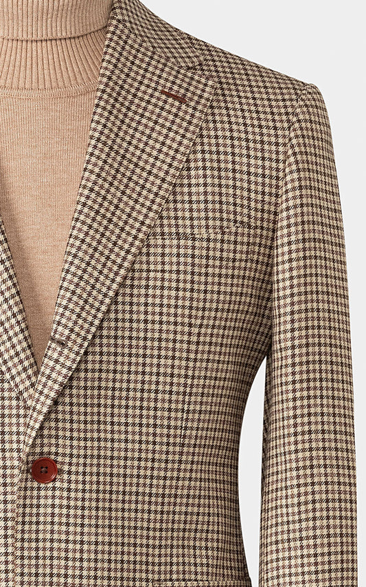 Brown houndstooth pattern detail on tailored wool blazer