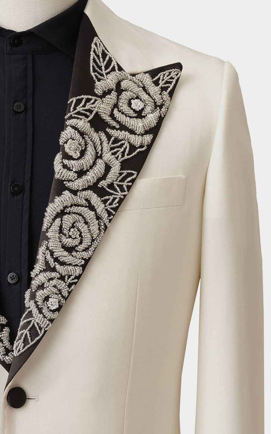 Men's White Wool Wedding Tuxedo - Custom Premium