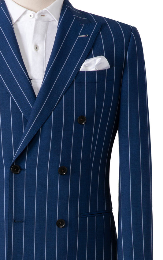 Navy blue pinstripe suit front view custom tailored