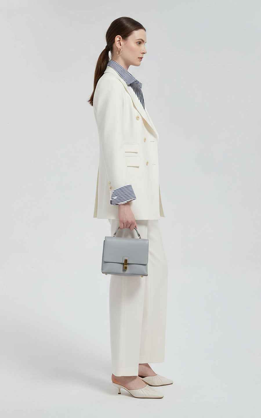 Women's White Blazer Suit - Double-Breasted Set