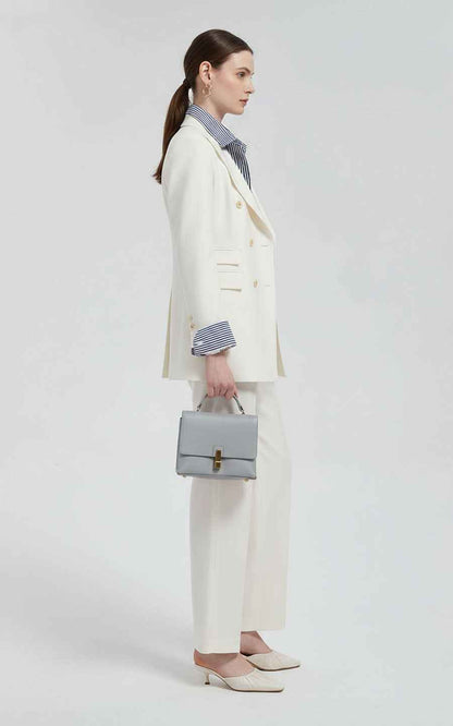 Women's White Blazer Suit - Double-Breasted Set