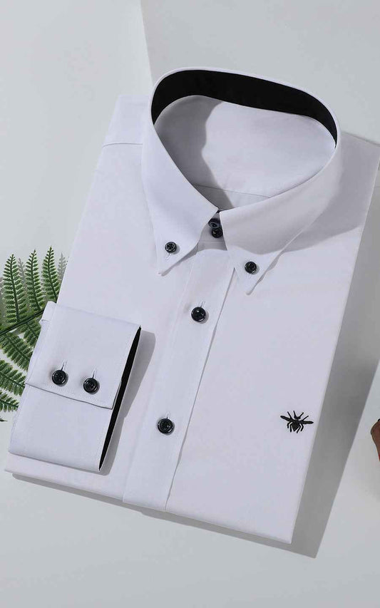 Custom White Dress Shirt - Black Buttons | Men's Tailored