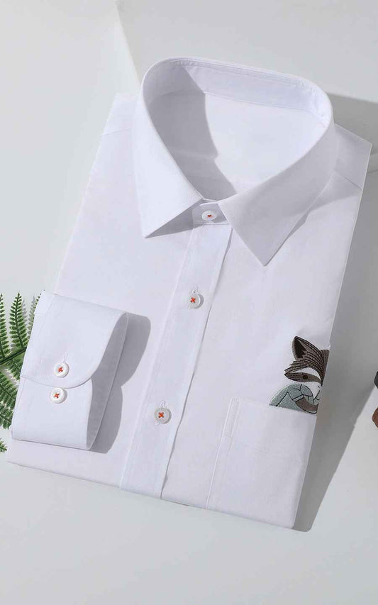White Shirt with Cute Fox Embroidery - Custom Tailored
