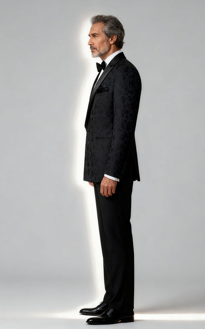 Navy Blue Moire Jacquard Custom Tuxedo - Elegant Formal