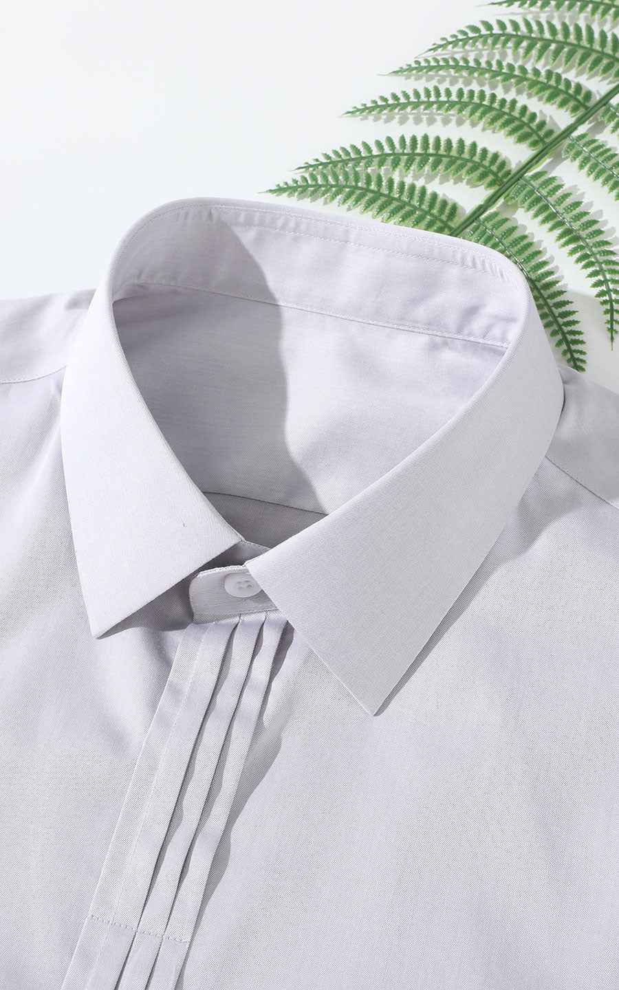 Men's Light Grey Twill Cotton Tailored Shirt - Long Sleeve