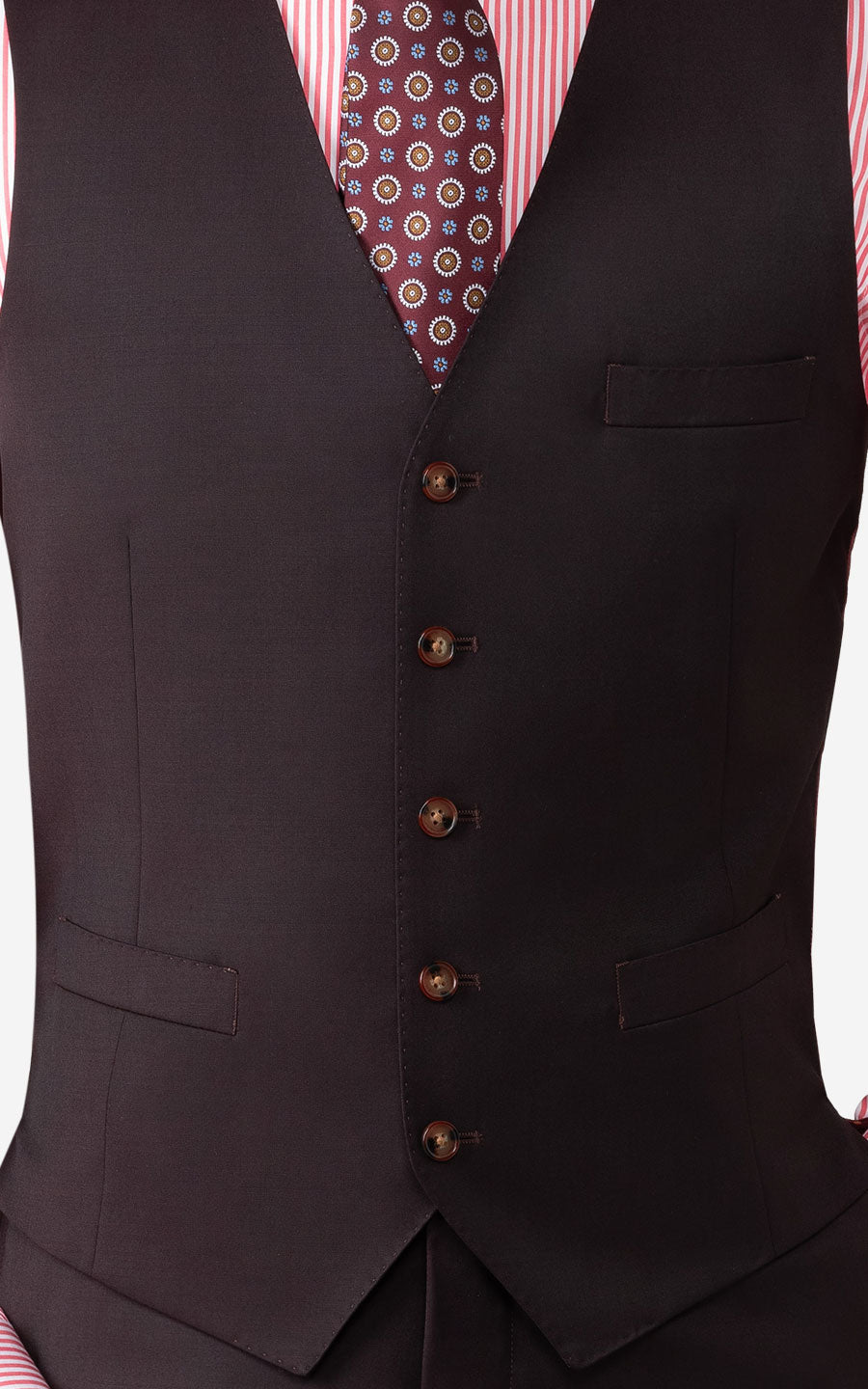 Handmade burgundy vest detail - premium twill fabric
