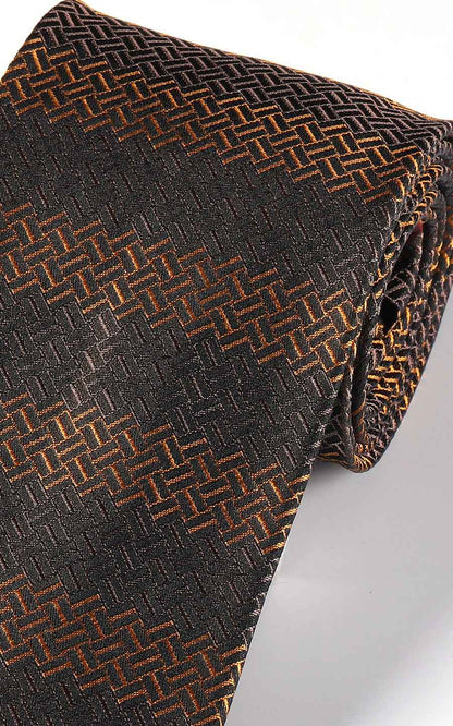 Brown herringbone silk fabric texture - necktie detail