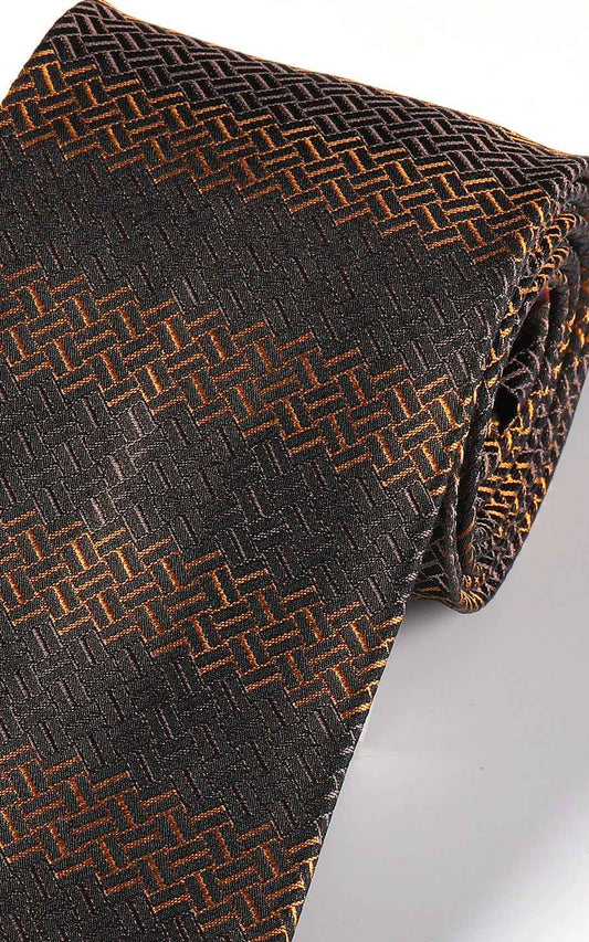 Brown herringbone silk fabric texture - necktie detail
