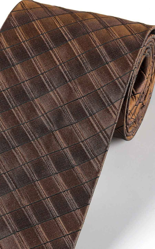 Brown checkered silk fabric texture - tie detail