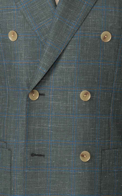 Custom Gray-Green Plaid Linen Blazer - Tailored Suit