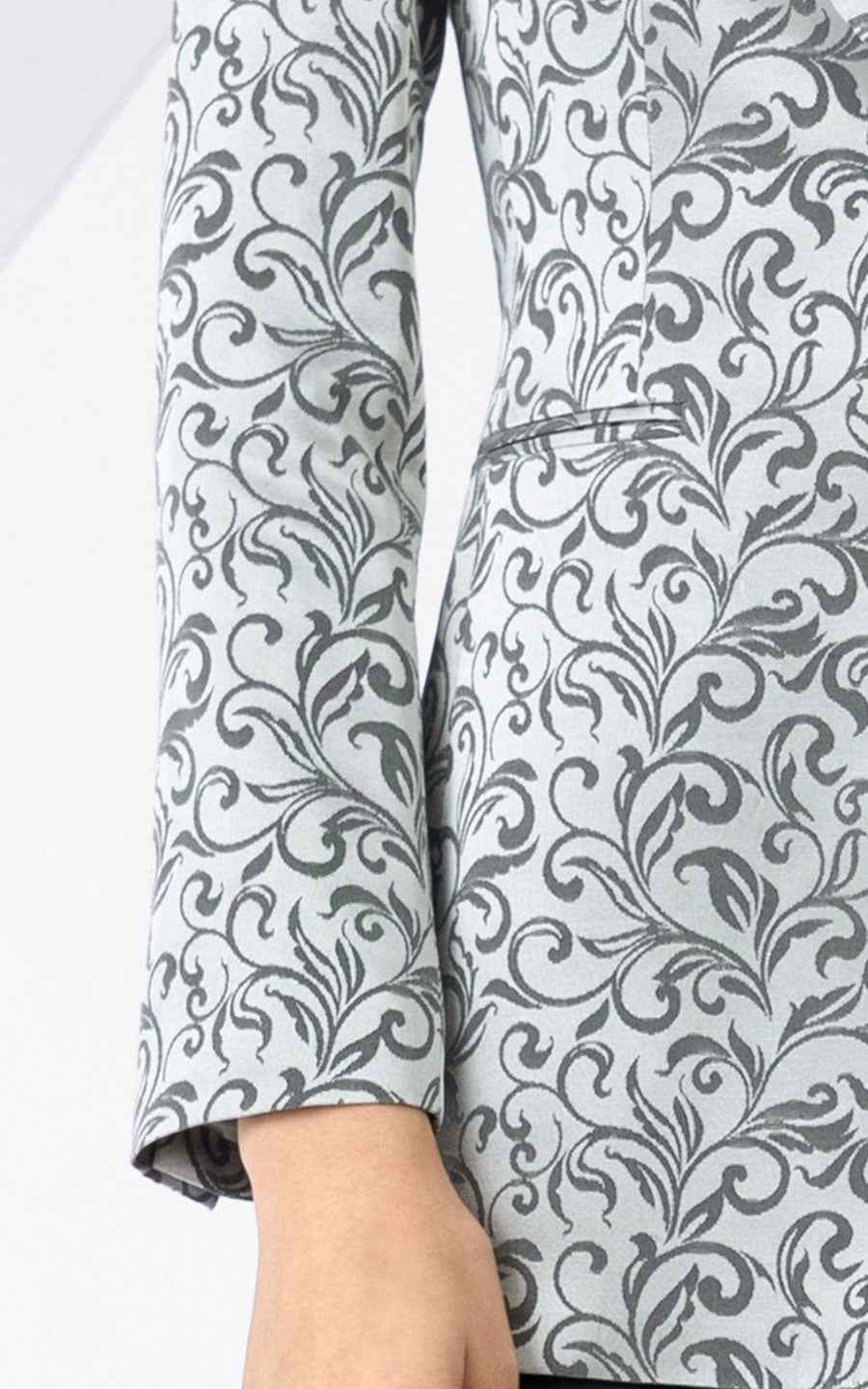 Elegant Gray Paisley Print Double-Breasted Blazer