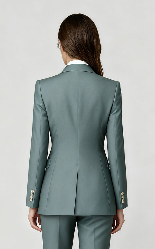 Business Blazer Sage Green Double-Breasted - Office Style