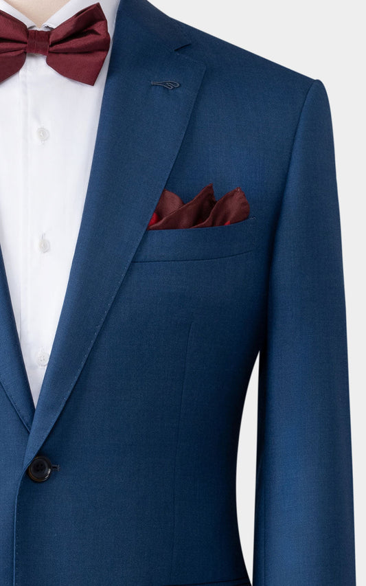 Man wearing navy blue twill custom made to measure suit