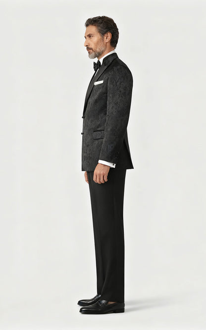 Custom Tuxedo Black Jacquard - Chinese Style Formal Suit