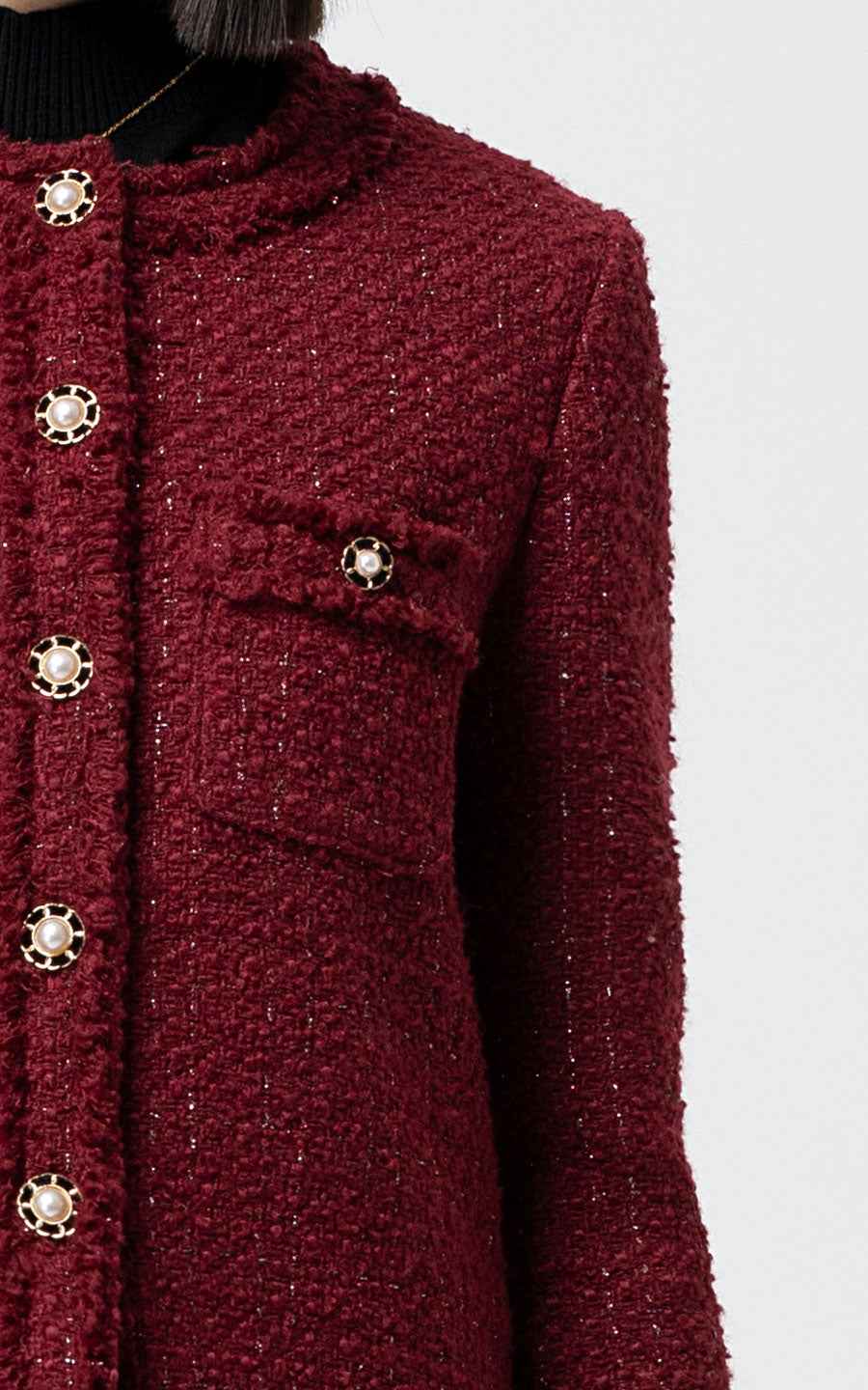 Burgundy Tweed Jacket & Skirt Set - Chic Professional