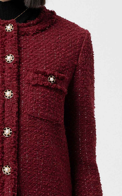 Burgundy Tweed Jacket & Skirt Set - Chic Professional