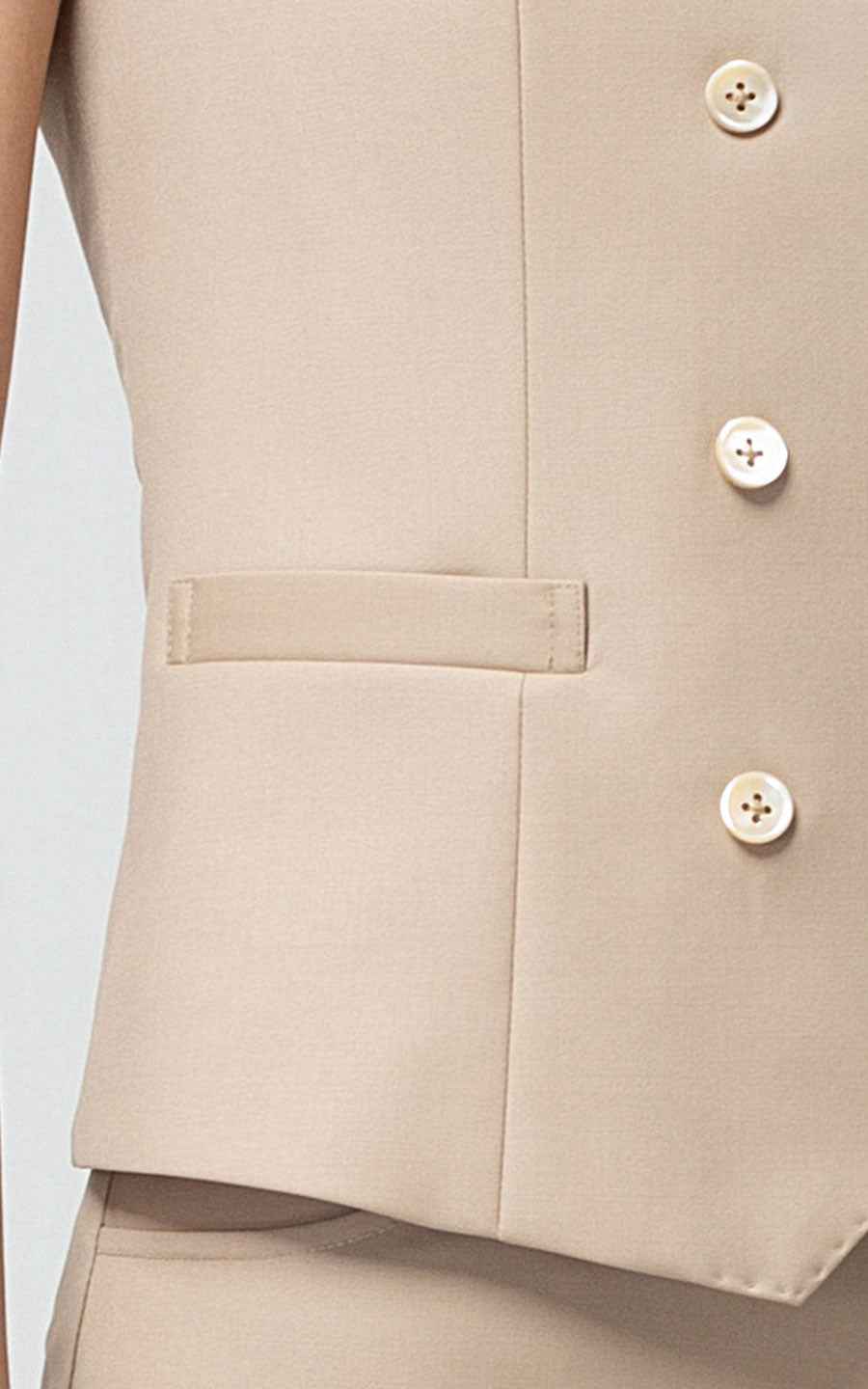 Professional Double-Breasted Vest Pants Set - Beige