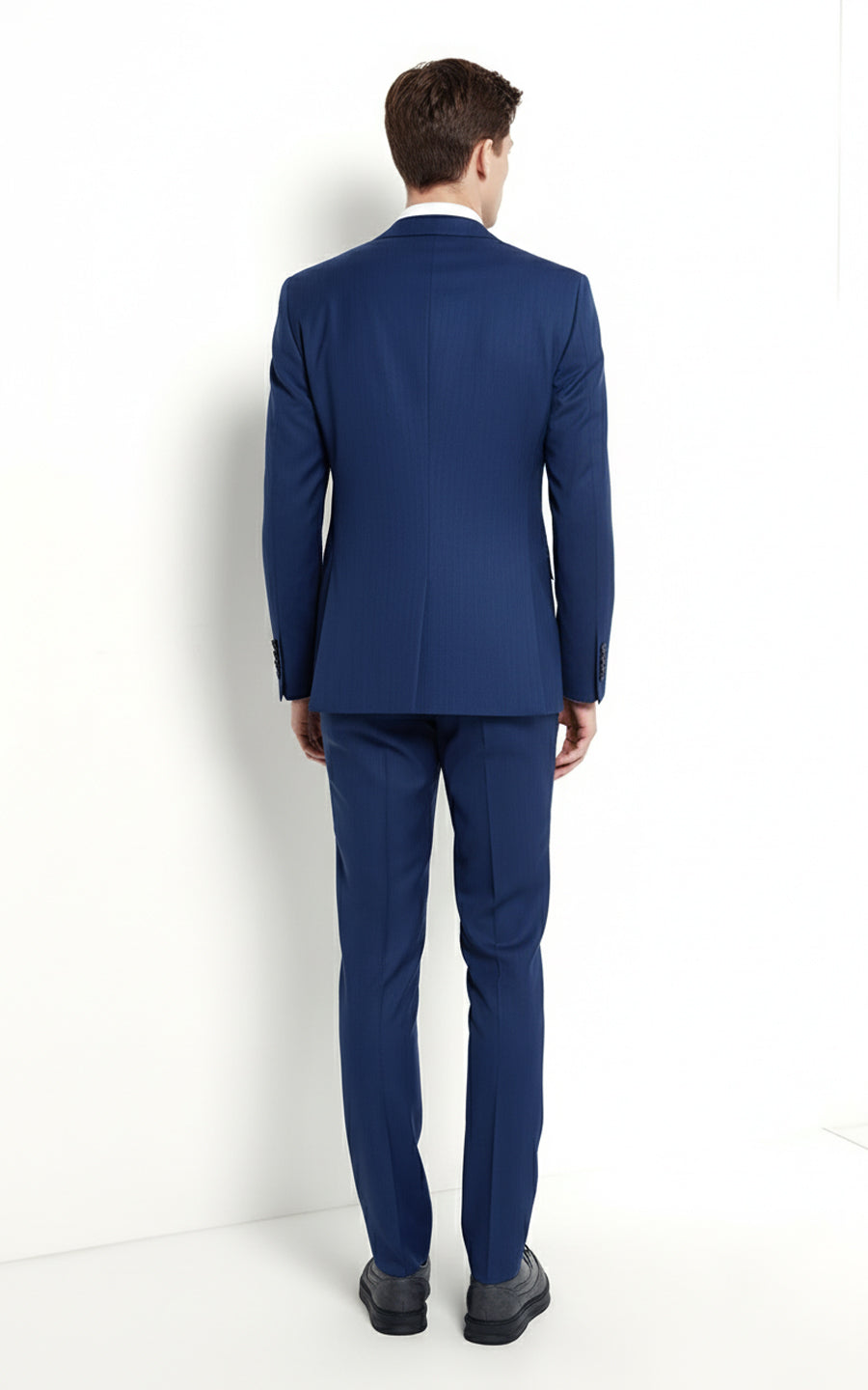 Custom Navy Blue Herringbone Business Men's Suit Set