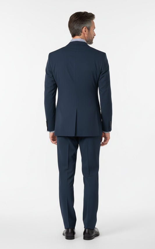 Mens Business Formal Navy Wool Custom Suits Set