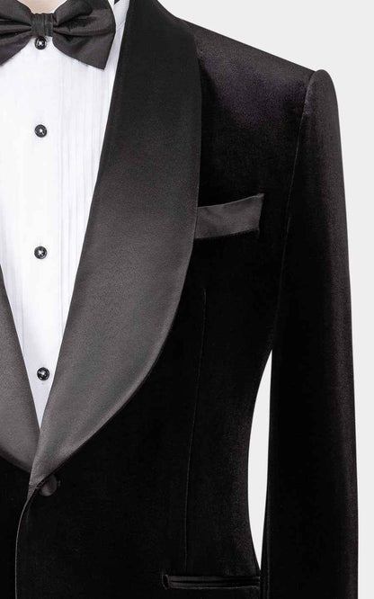 Men's Black Velvet Wedding Blazer - Luxury Groom Suits