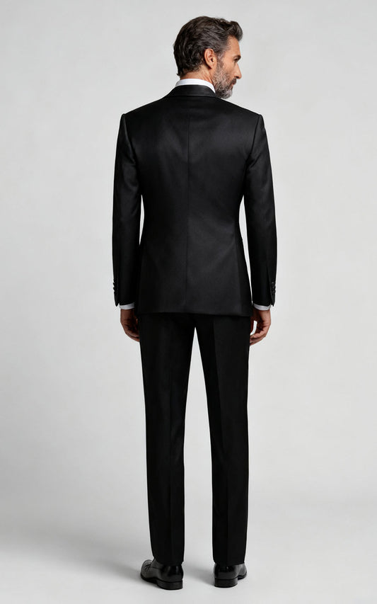 Black Satin Custom Tuxedo - Formal Business Suit