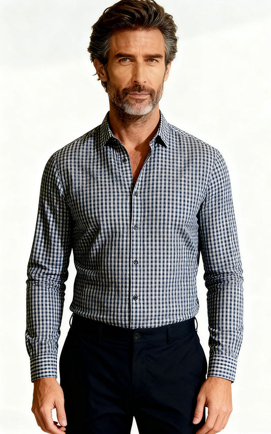 Men's Ivy Grey Check Casual Shirt - Custom Fit