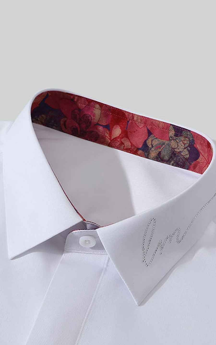 Custom White Long Sleeve Shirt - Embroidered Collar