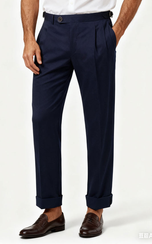 Navy Blue Flannel Custom Casual Pants - Tailored Fit