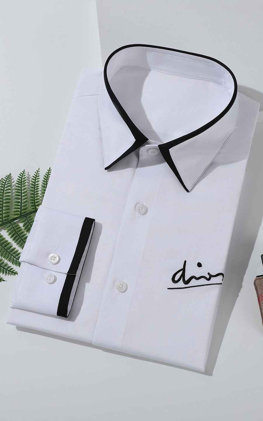 WIAI Custom Black Edge White Dress Shirt - Men's