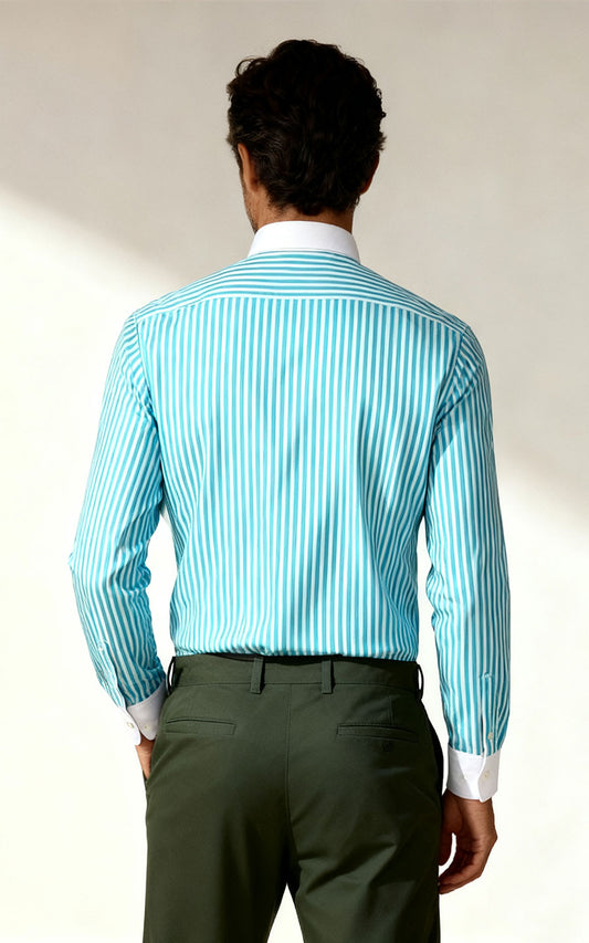 Custom Misty Blue Cotton Dress Shirt - Tailored Fit