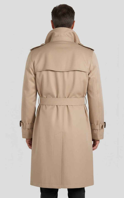 Classic double-breasted trench coat long beige coat for men