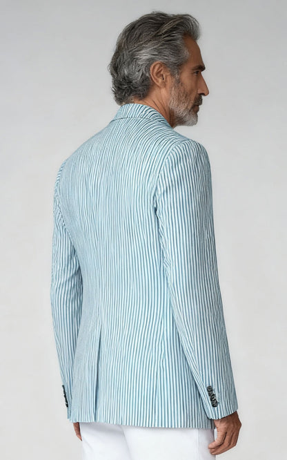 Custom Seersucker Suit - Light Blue Striped | WIAI