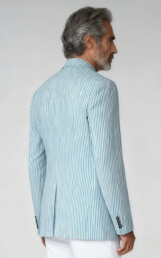 Custom Seersucker Suit - Light Blue Striped | WIAI