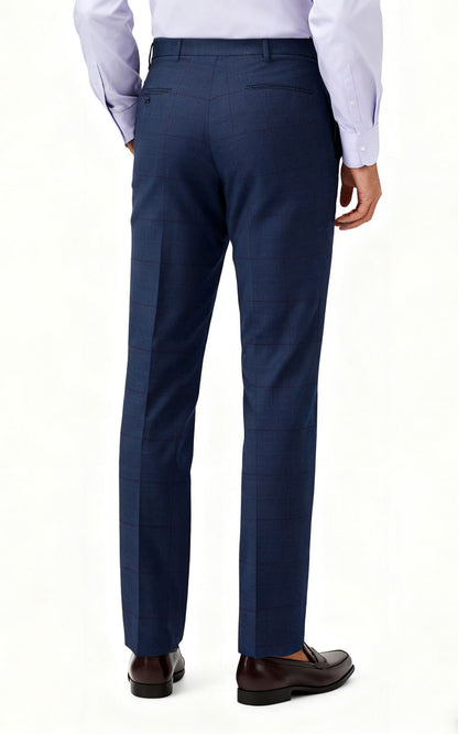 Men's Dark Blue Red Checkered Dress Pants - Formal Suit