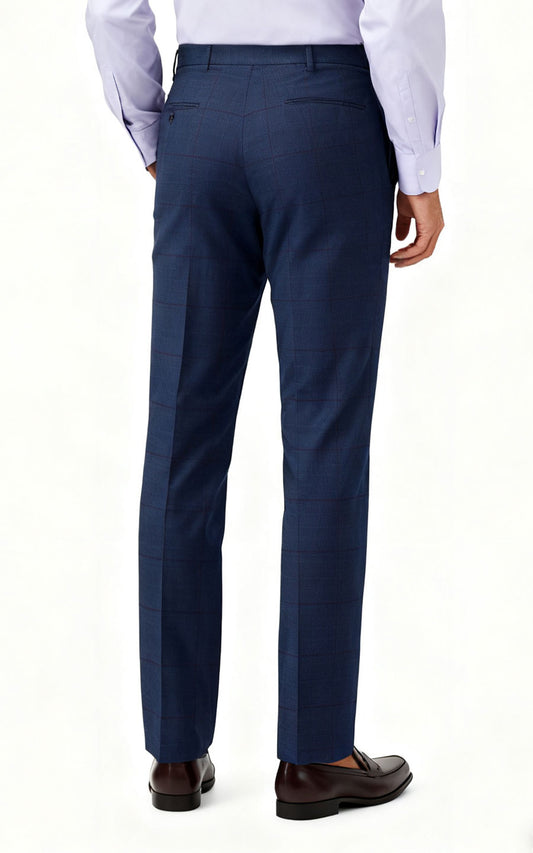 Men's Dark Blue Red Checkered Dress Pants - Formal Suit