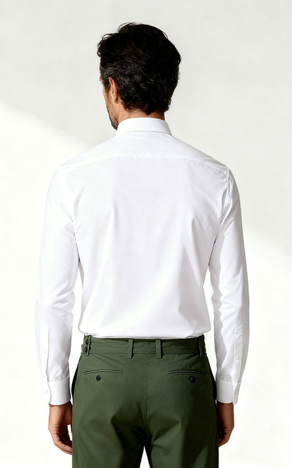 WIAI Men's White Stretch Cotton Blend Casual Shirt