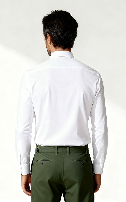 WIAI Men's White Stretch Cotton Blend Casual Shirt