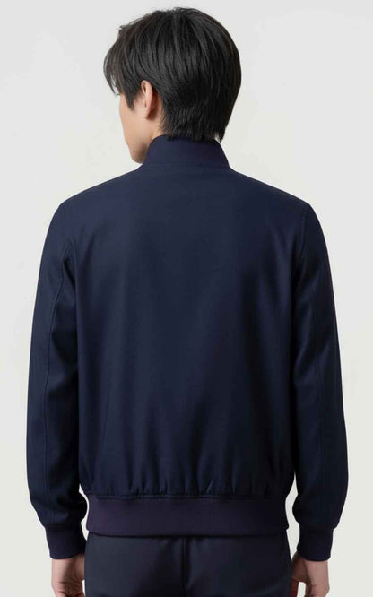 Navy Wool Bomber Jacket Premium Tailored Mens Outerwear