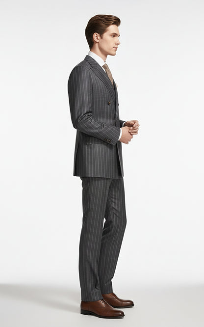 Men's gray pinstriped double-breasted formal custom suits set