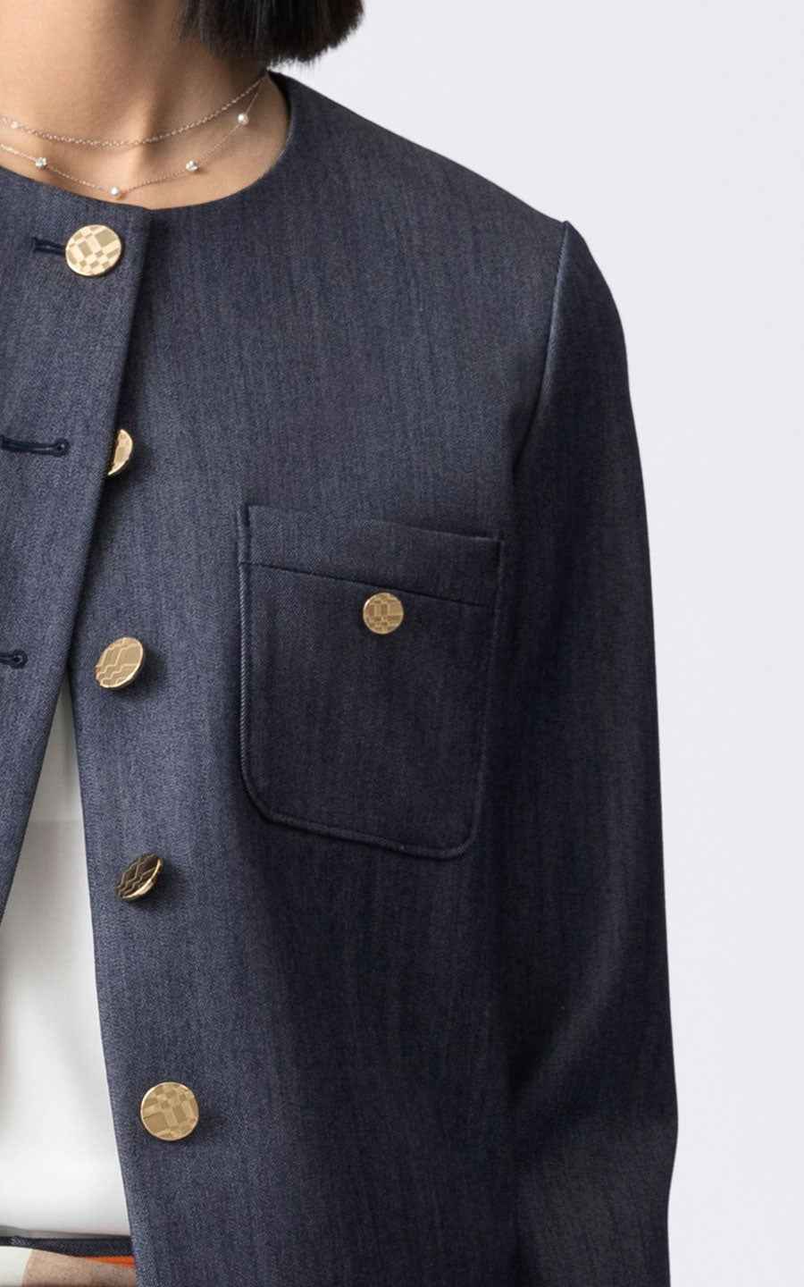 Women's Navy Blue Suit Set - Jacket & Wide Leg Pants