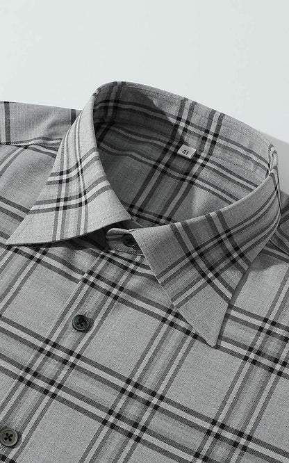 Tailored Fit Grey Check Shirt - Modern Men's Style